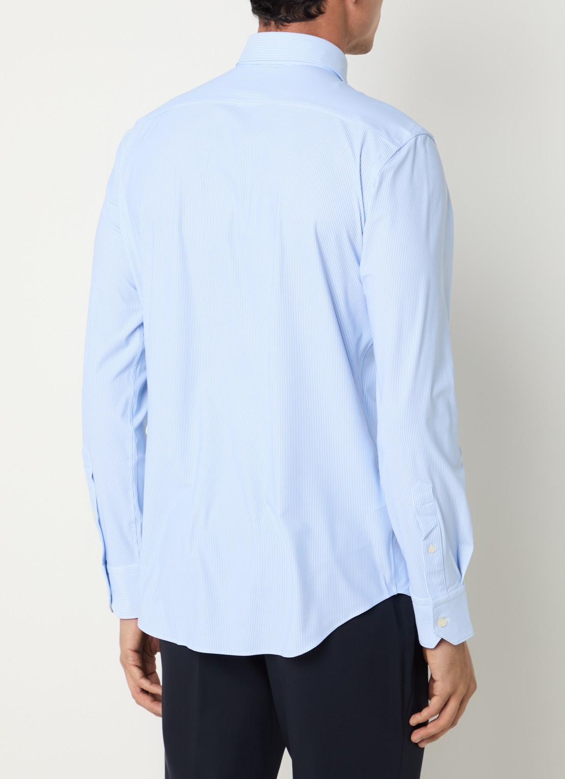 Boggi Milano Slim fit strijkvrij overhemd met wide spread kraag en streepdessin - achterkant 3 lichtblauw