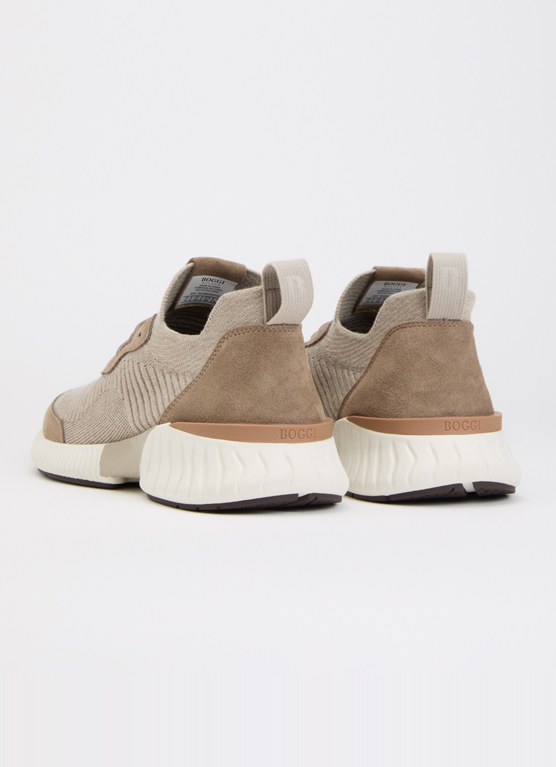 Boggi Milano Sneaker in wolblend met suède details - achterkant 5 beige