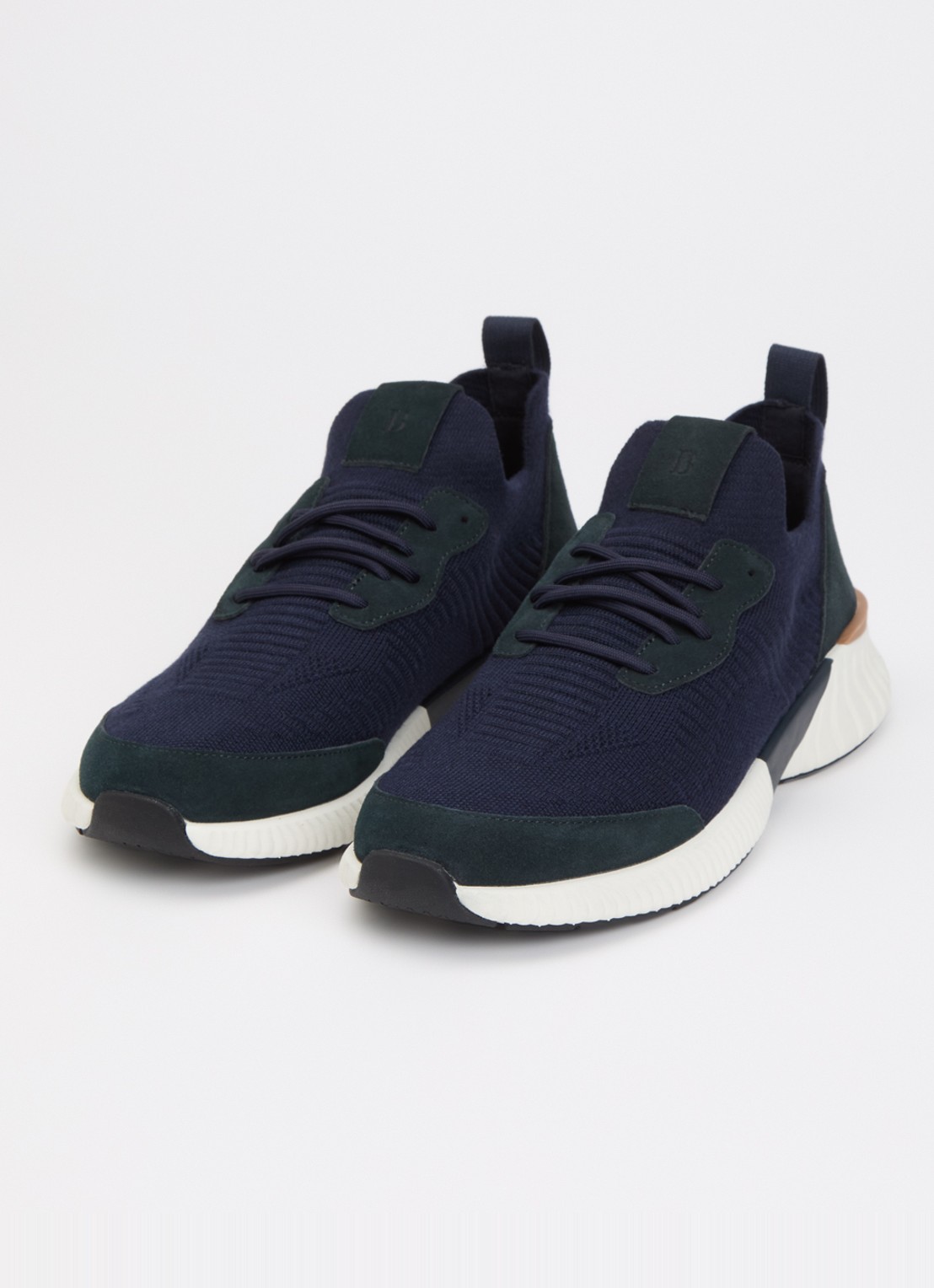 Boggi Milano Sneaker in wolblend met suède details - detail donkerblauw