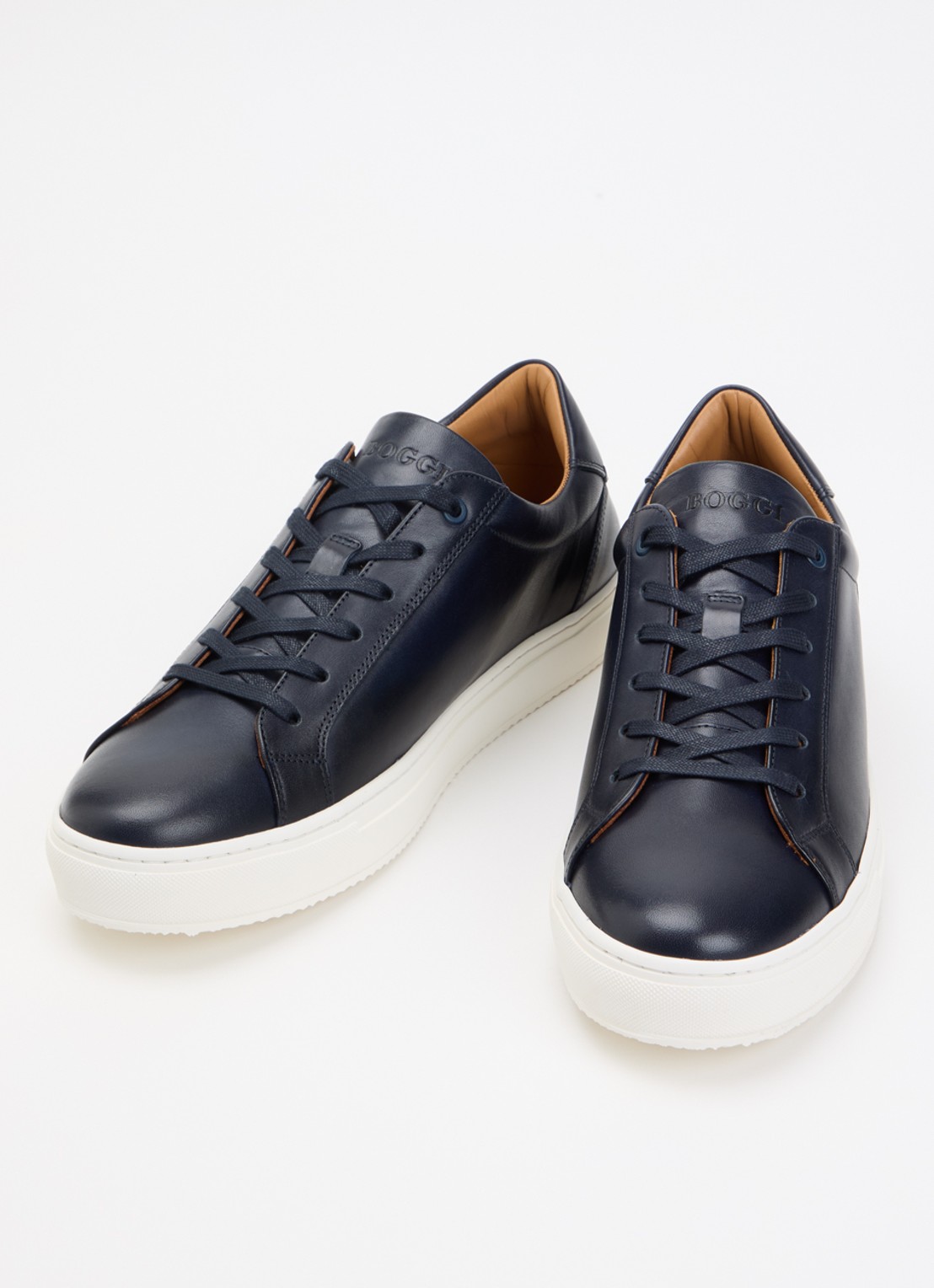 Boggi Milano Sneaker van leer met logo - detail 3 donkerblauw