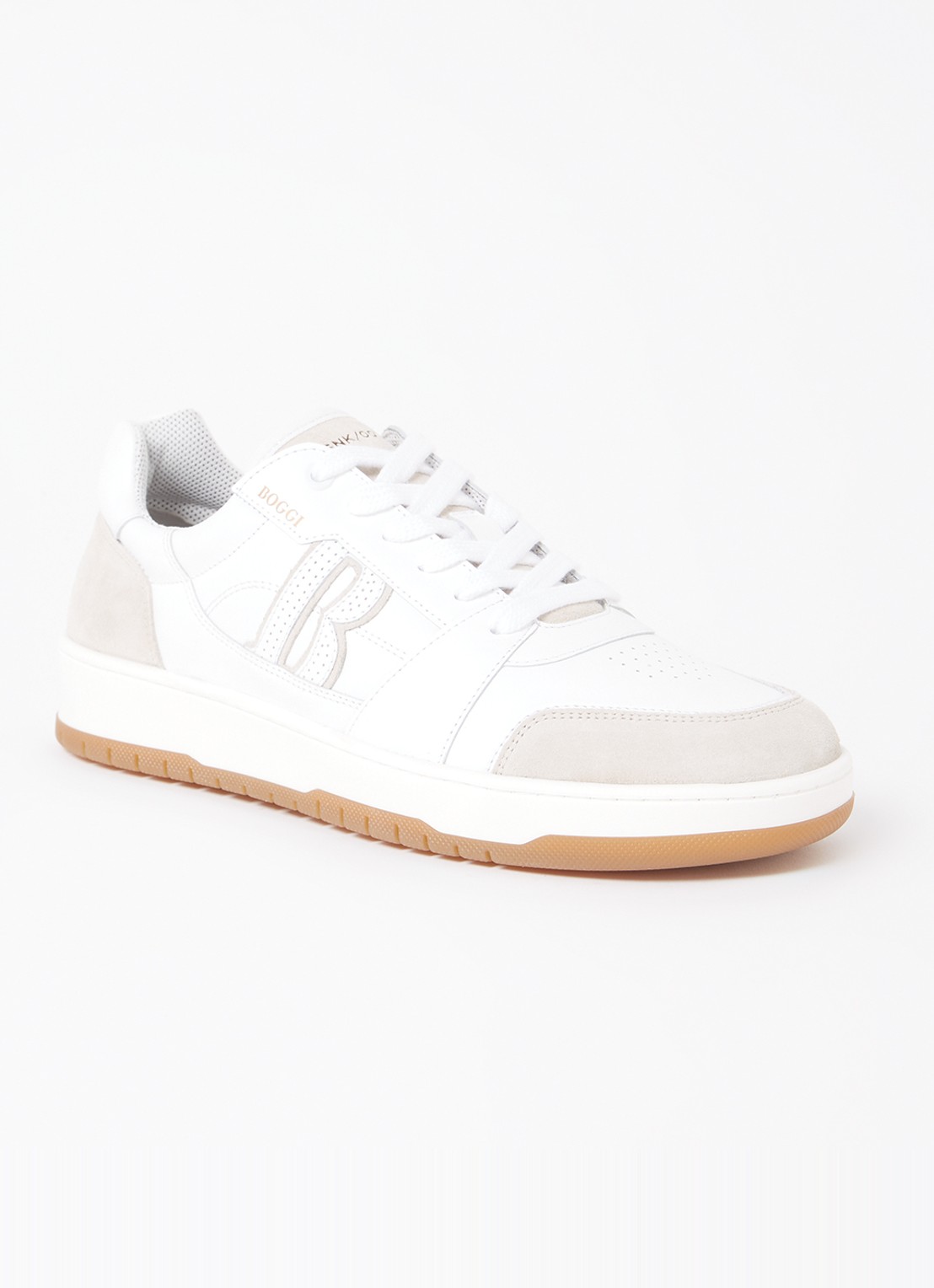 Boggi Milano Sneaker van leer met suède details - voorkant 2 wit