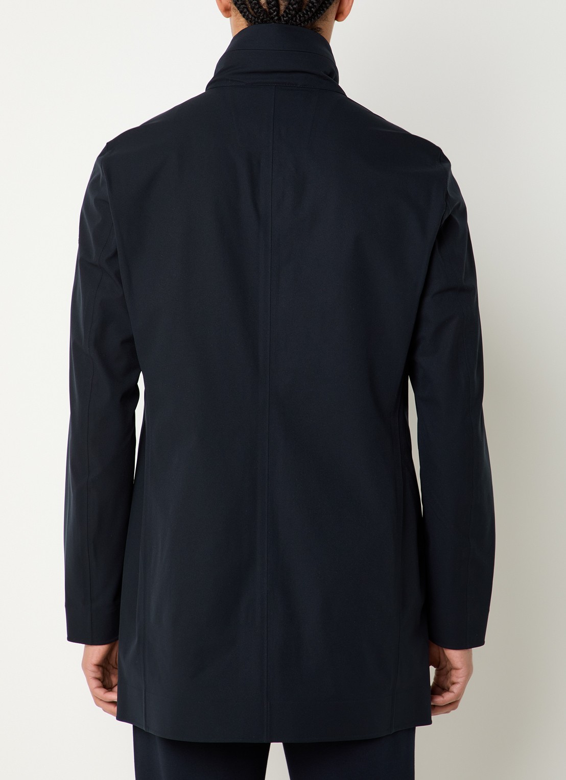 Boggi Milano Softshell jack met opbergbare capuchon en steekzakken - achterkant donkerblauw
