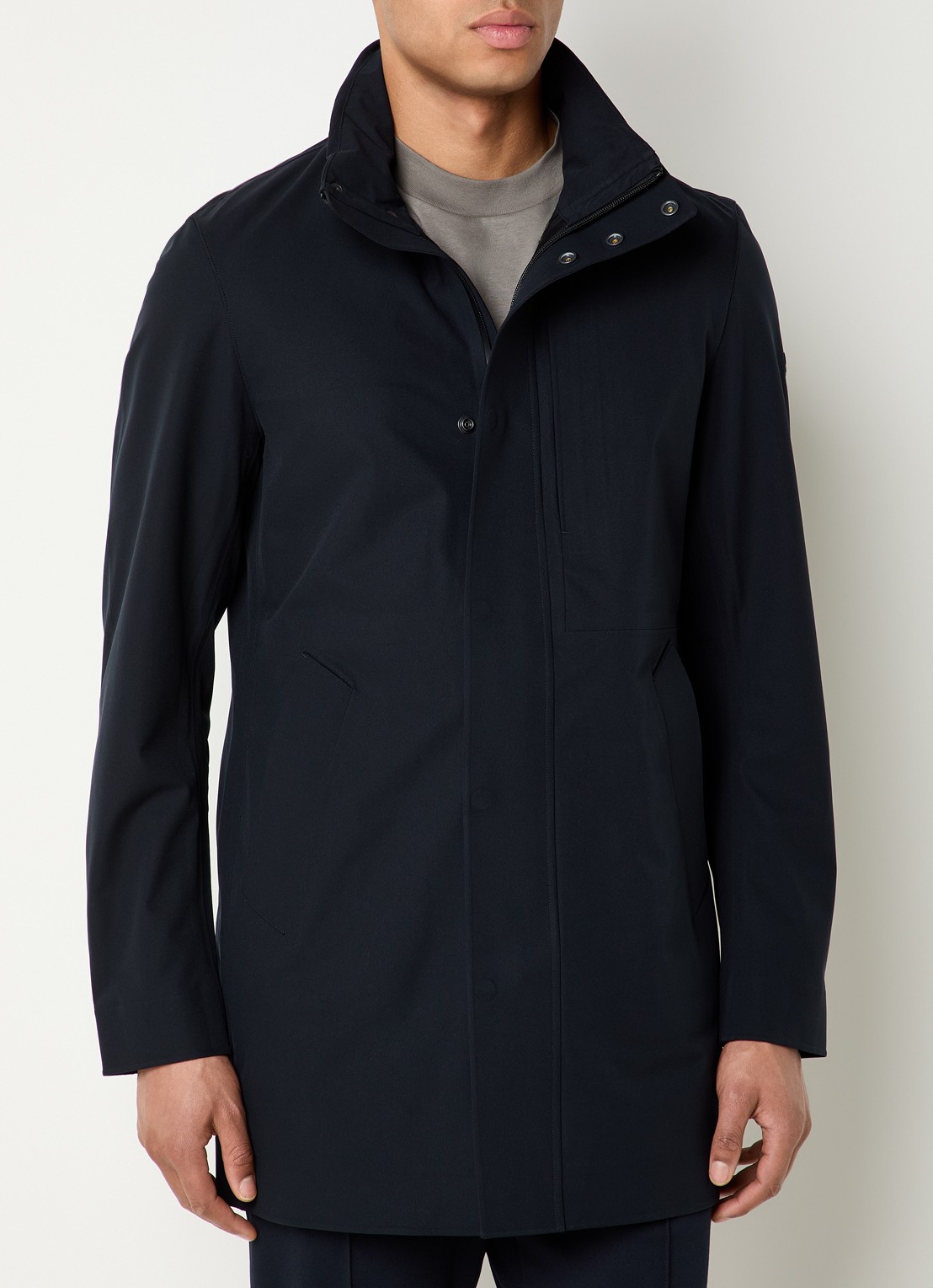 Boggi Milano Softshell jack met opbergbare capuchon en steekzakken - detail 2 donkerblauw