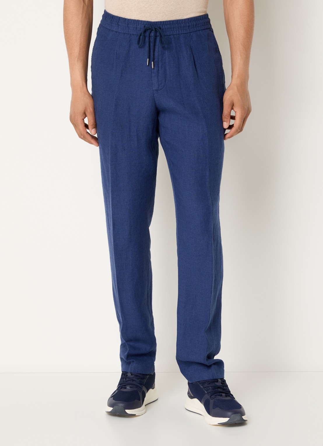 Boggi Milano Straight fit chino van linnen met steekzakken - detail 4 royalblauw