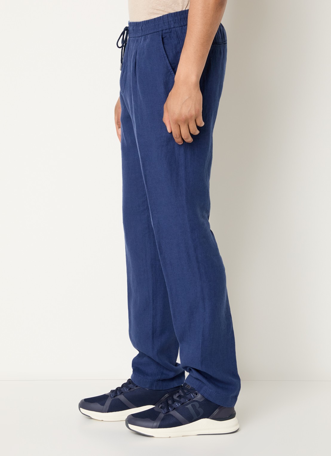 Boggi Milano Straight fit chino van linnen met steekzakken - detail 5 royalblauw