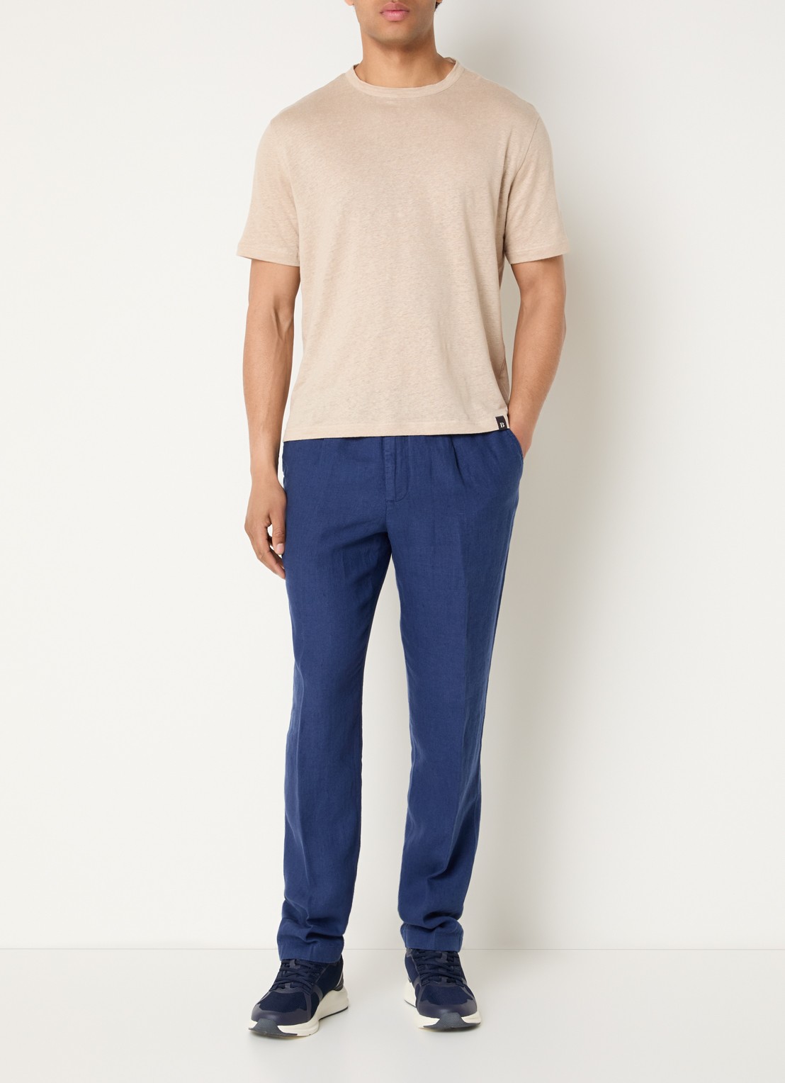 Boggi Milano Straight fit chino van linnen met steekzakken - voorkant 3 royalblauw
