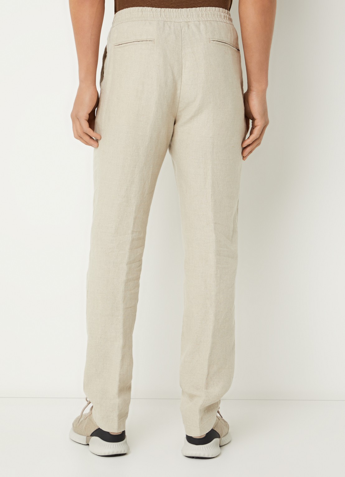 Boggi Milano Straight fit chino van linnen met steekzakken - achterkant creme