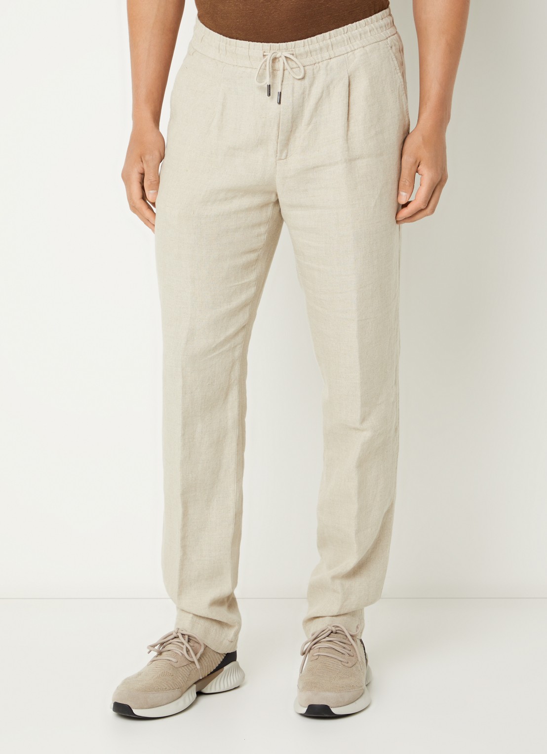 Boggi Milano Straight fit chino van linnen met steekzakken - detail 4 creme