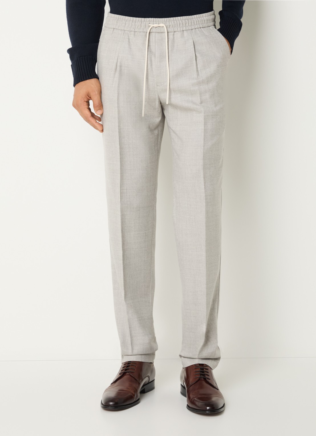 Boggi Milano Straight fit chino van wol met steekzakken - detail 3 creme