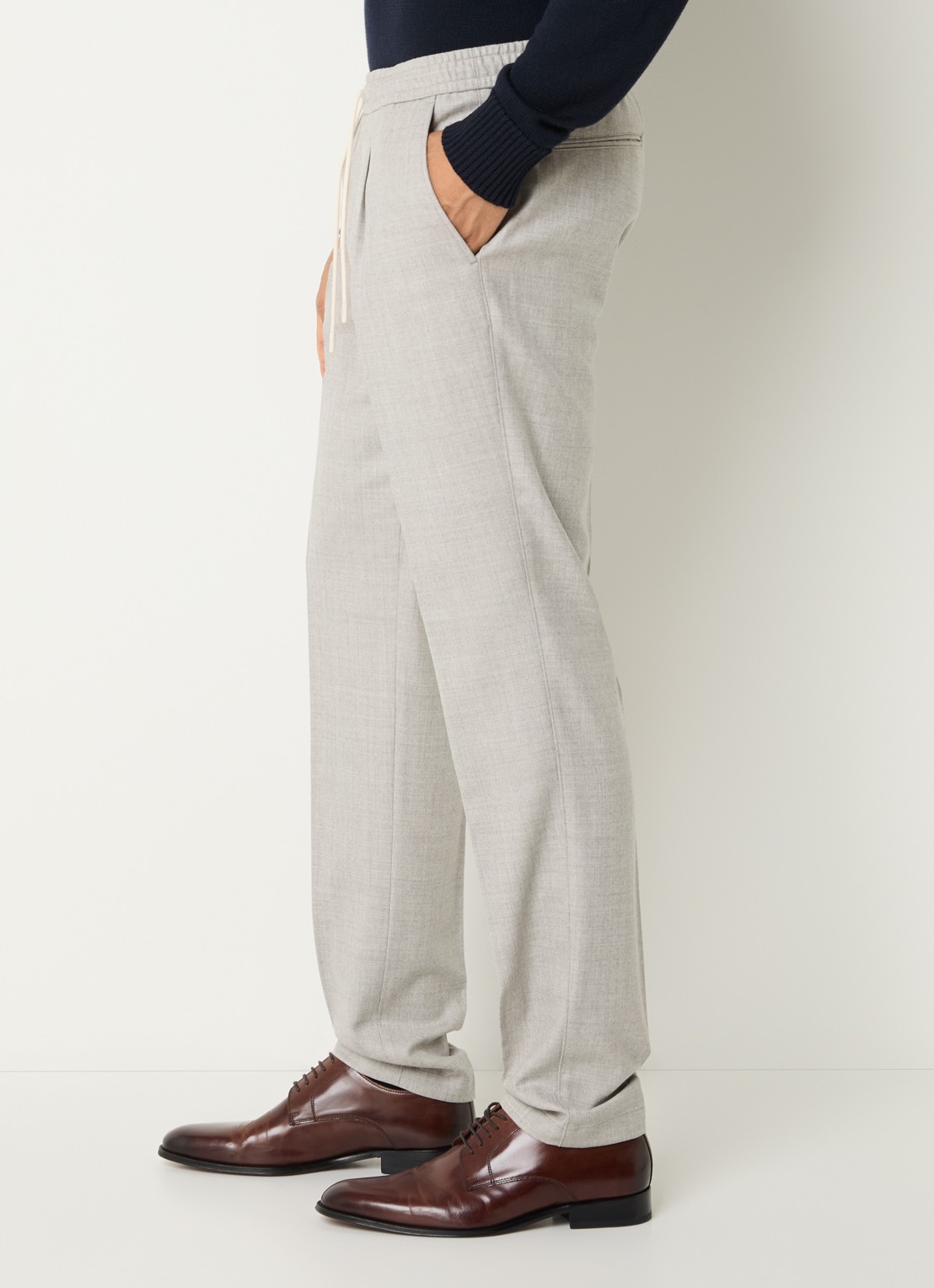 Boggi Milano Straight fit chino van wol met steekzakken - detail 4 creme