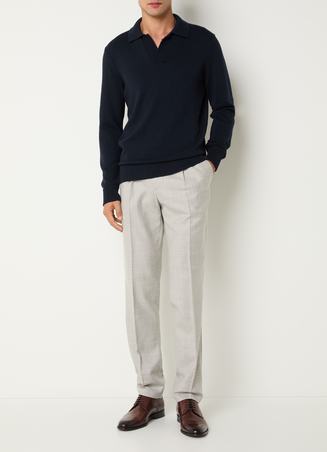 Boggi Milano Straight fit chino van wol met steekzakken - voorkant 2 creme