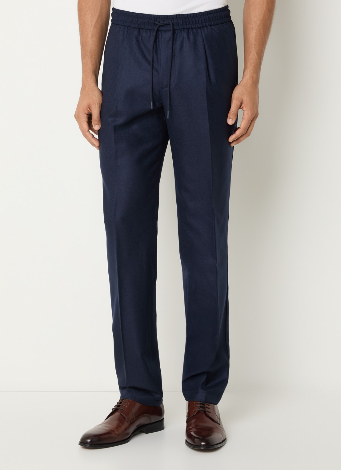 Boggi Milano Straight fit chino van wol met steekzakken - detail donkerblauw