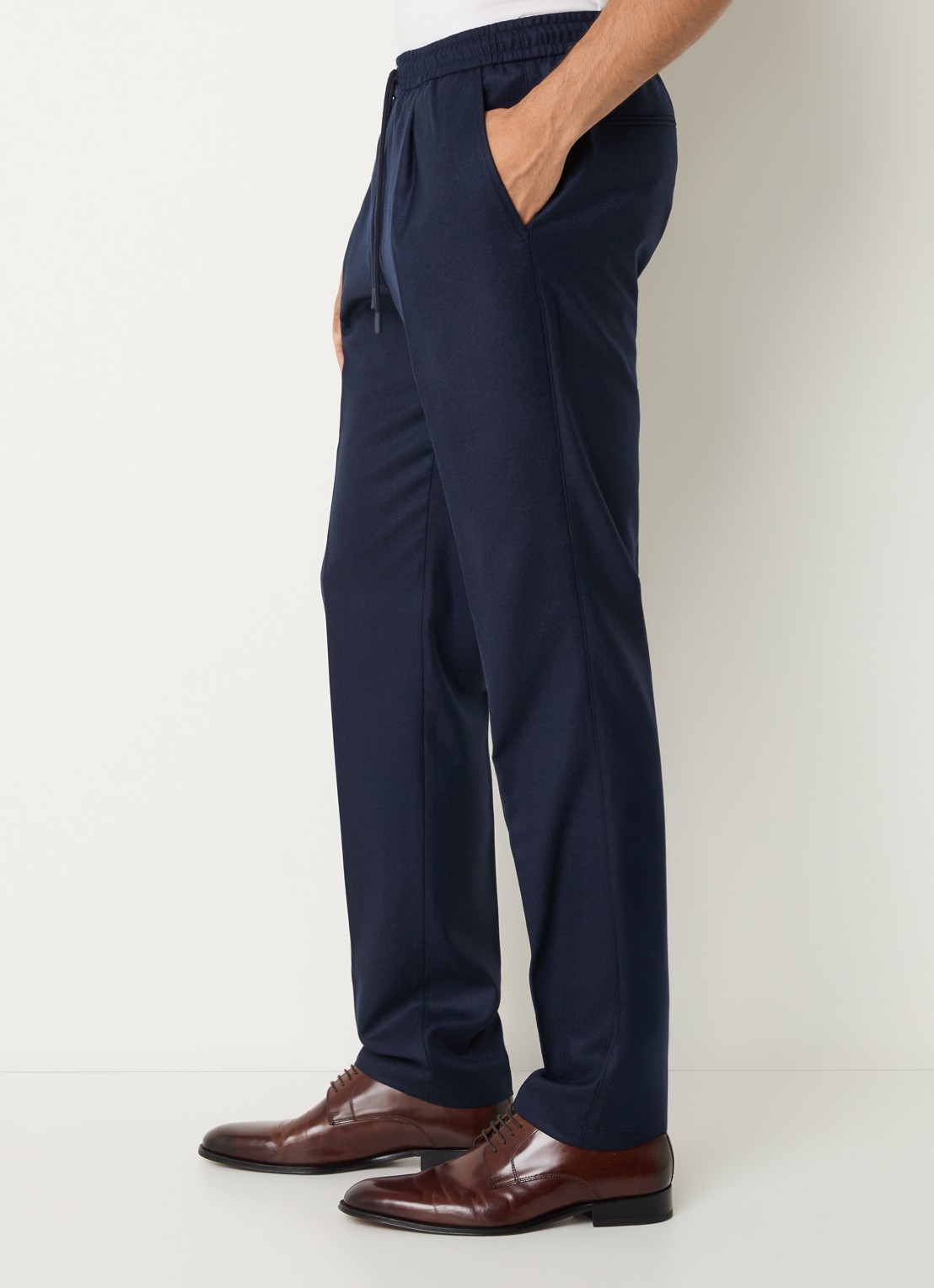 Boggi Milano Straight fit chino van wol met steekzakken - detail 2 donkerblauw