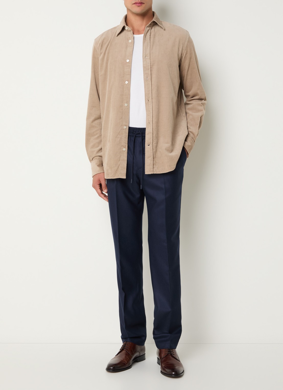 Boggi Milano Straight fit chino van wol met steekzakken - voorkant 4 donkerblauw
