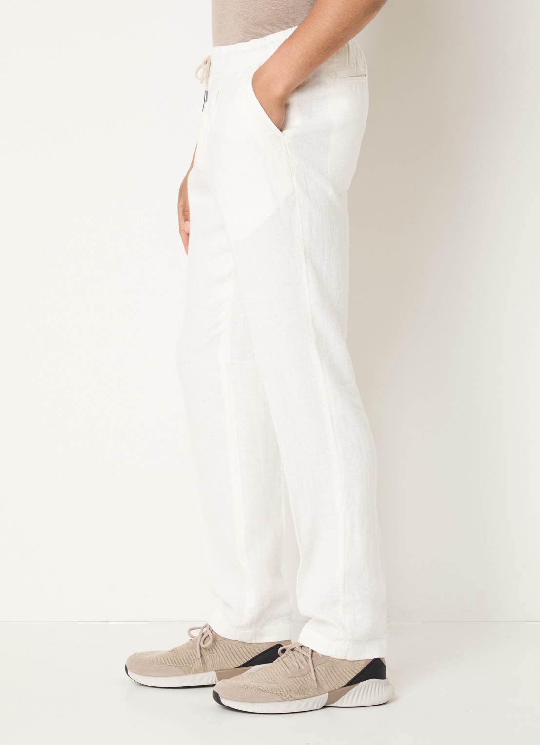 Boggi Milano Straight fit pantalon van linnen met steekzakken - detail 5 gebroken wit