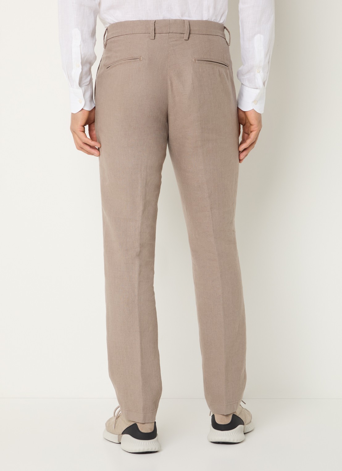 Boggi Milano Straight fit pantalon van linnen met steekzakken - achterkant zand