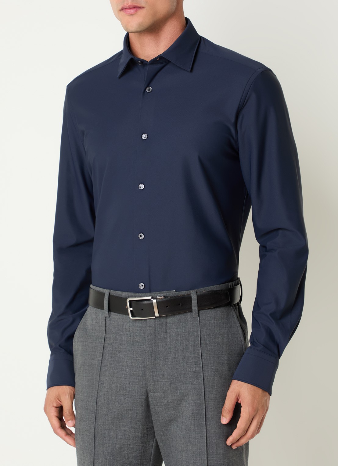 Boggi Milano Strijkvrij regular fit overhemd met stretch - detail 3 donkerblauw