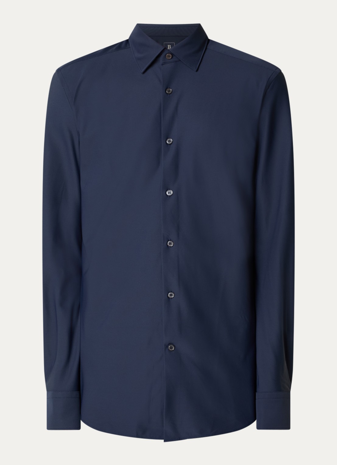 Boggi Milano Strijkvrij regular fit overhemd met stretch - voorkant donkerblauw