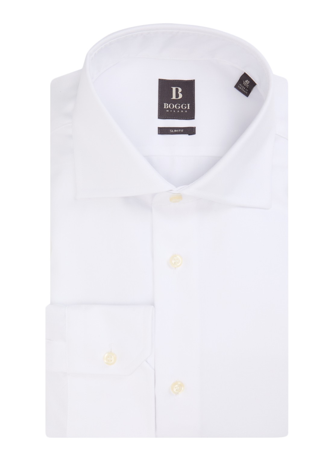 Boggi Milano Strijkvrij slim fit overhemd met widespread kraag - voorkant wit