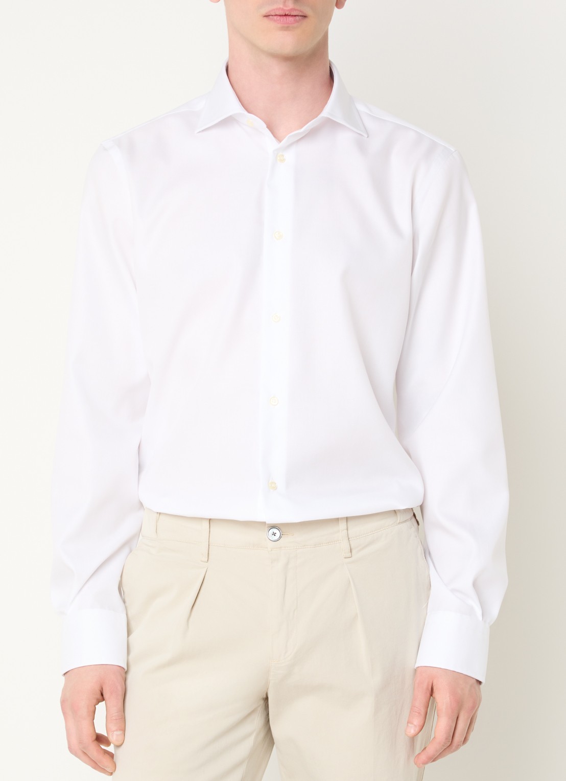 Boggi Milano Strijkvrij slim fit overhemd met widespread kraag - detail 3 wit