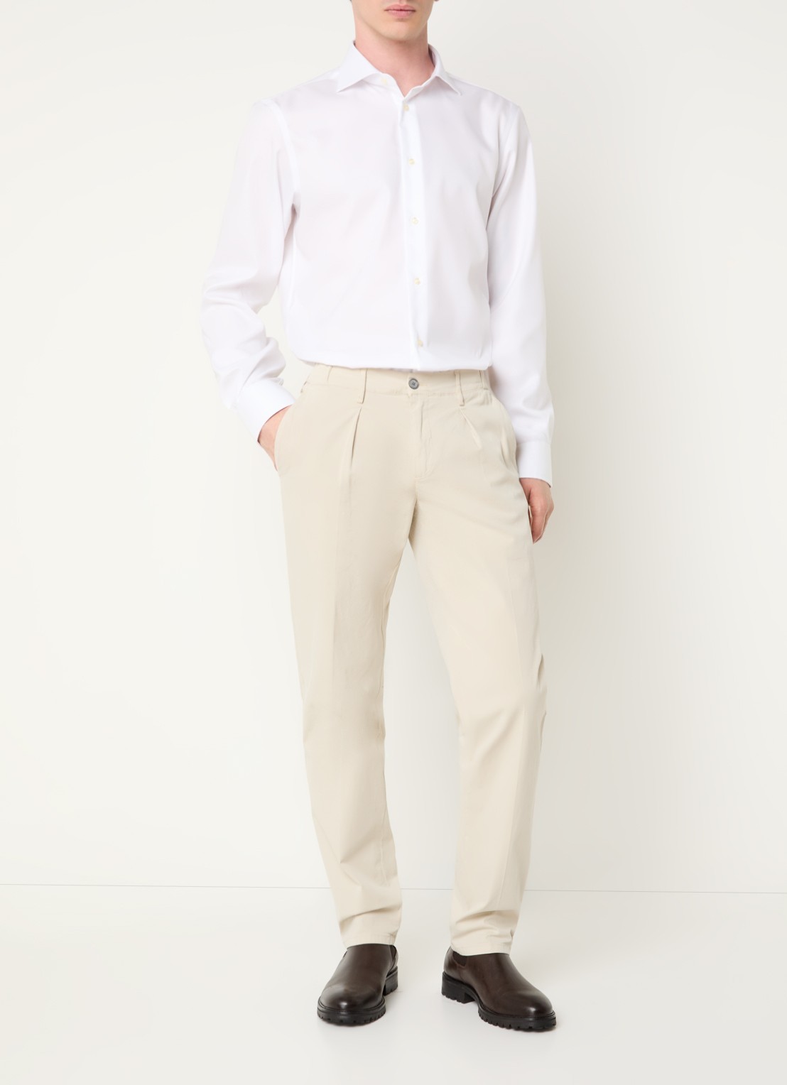 Boggi Milano Strijkvrij slim fit overhemd met widespread kraag - voorkant 2 wit