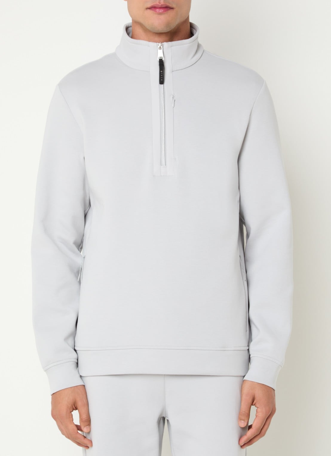 Boggi Milano Sweater met halve rits - detail 4 lichtgrijs