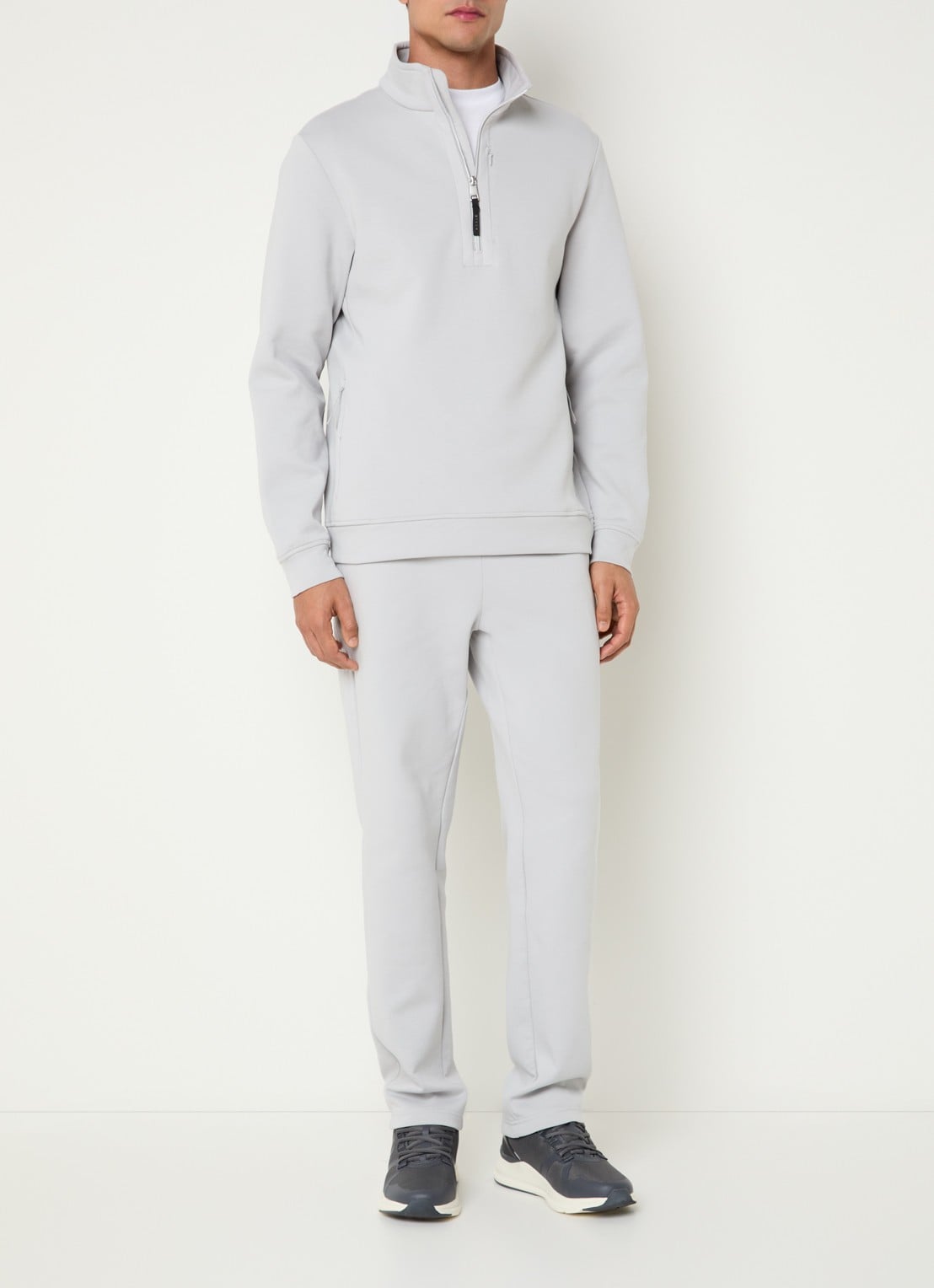 Boggi Milano Sweater met halve rits - voorkant 3 lichtgrijs