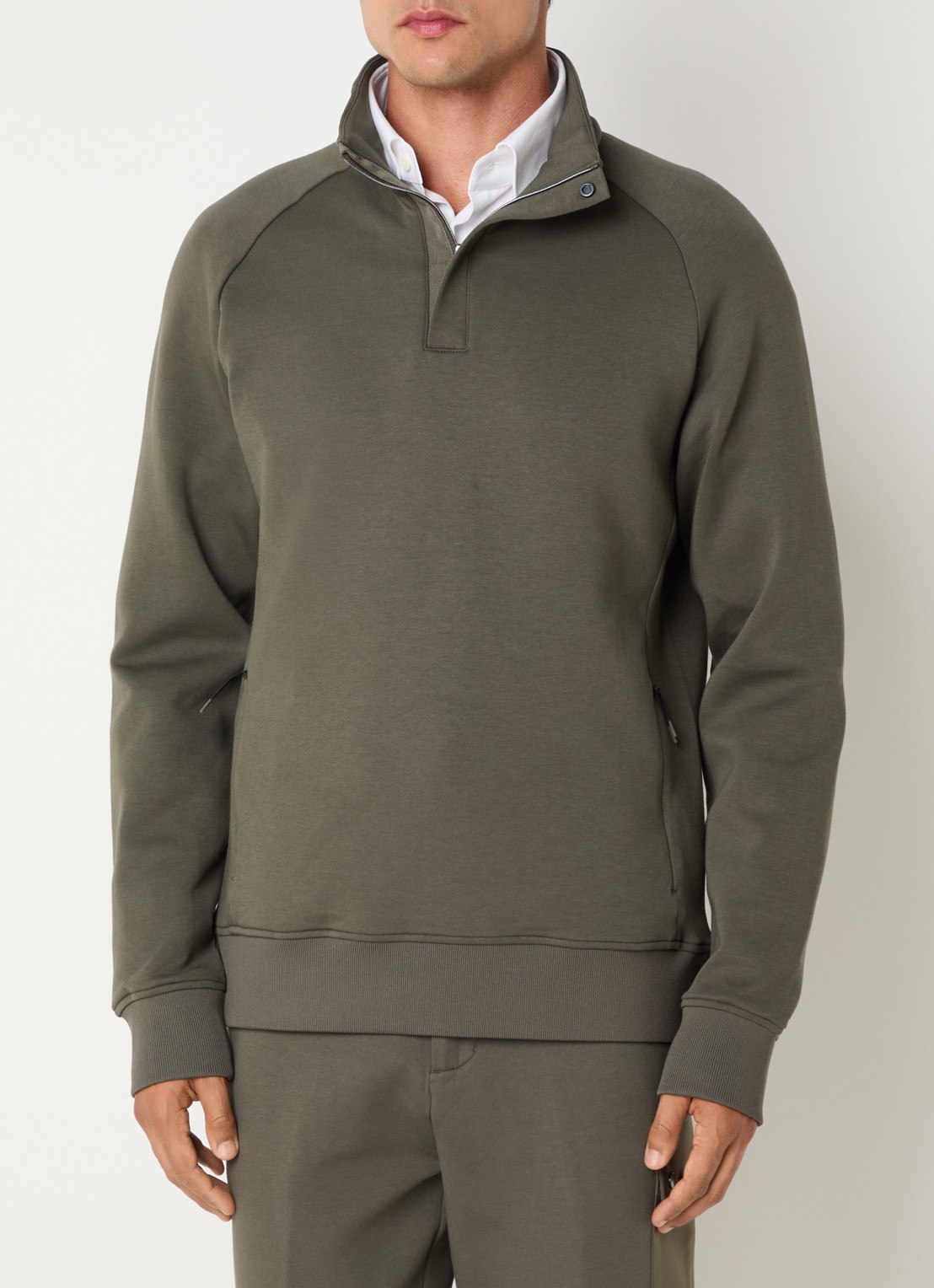 Boggi Milano Sweater met halve rits - detail donkergroen