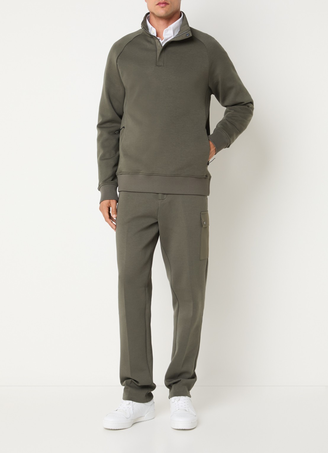 Boggi Milano Sweater met halve rits - voorkant 4 donkergroen