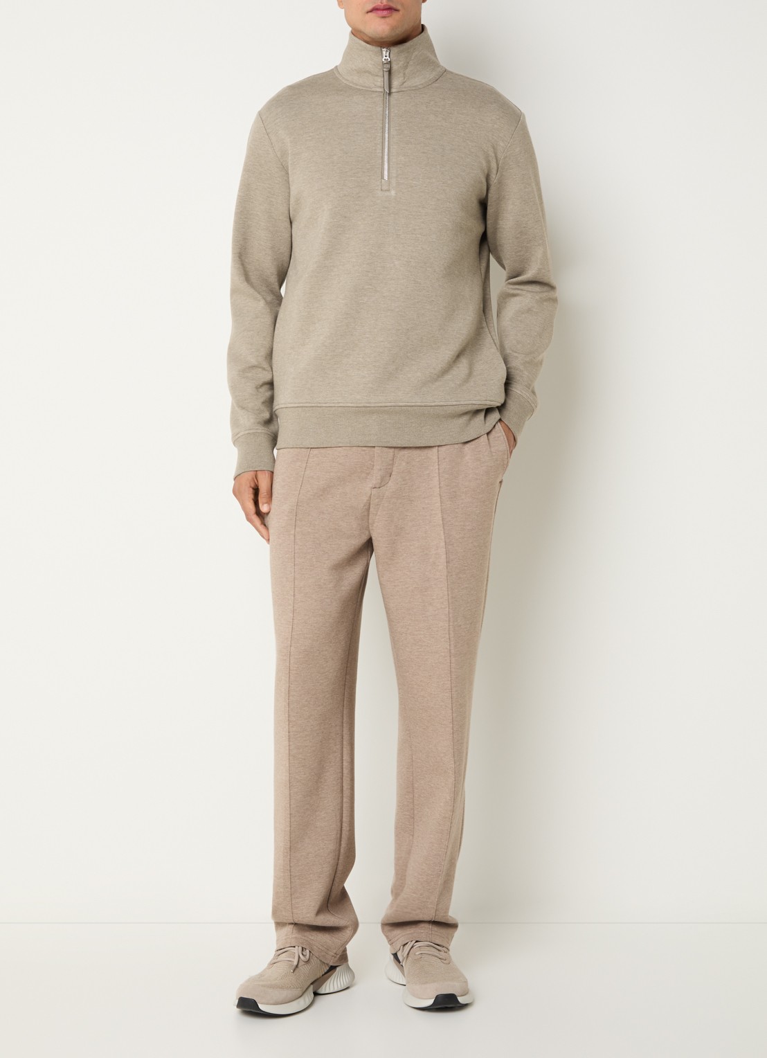 Boggi Milano Sweater met halve rits - voorkant 3 beige