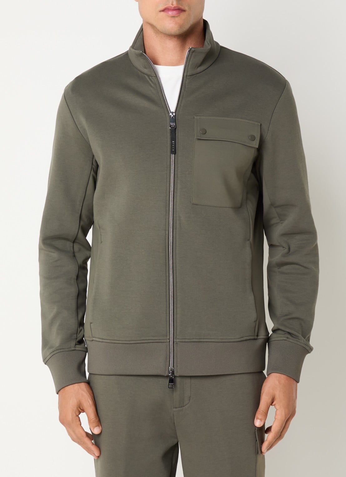 Boggi Milano Sweatvest met borstzak - detail 3 bronsgroen