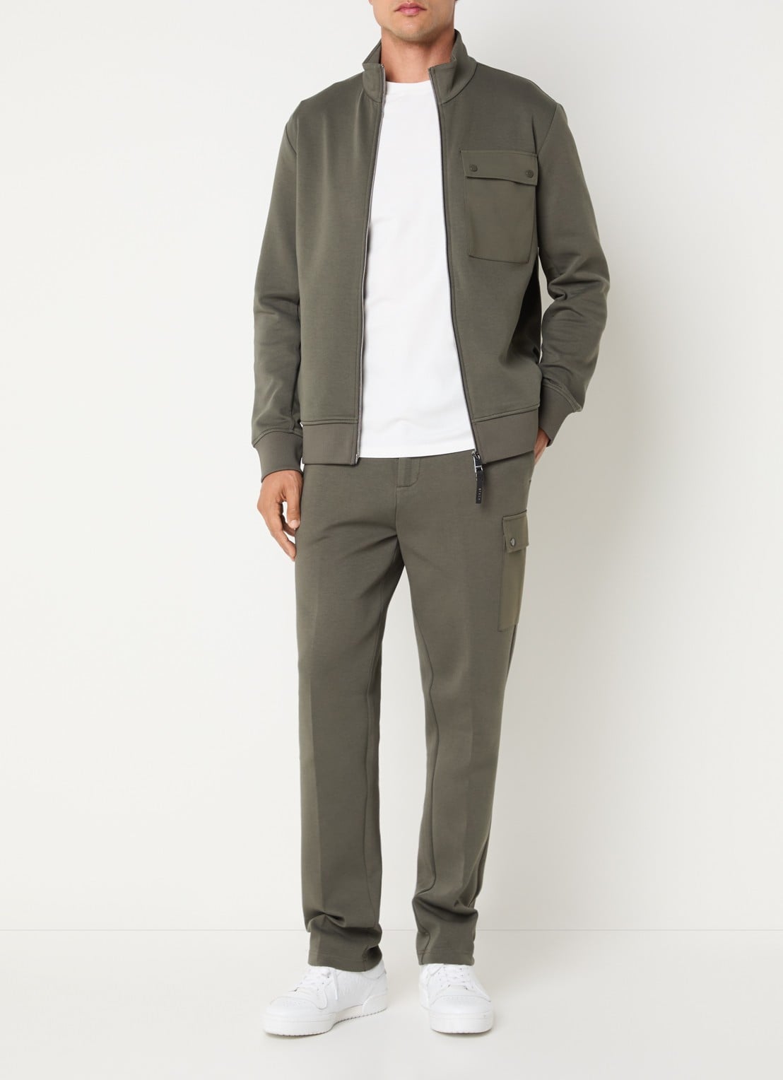 Boggi Milano Sweatvest met borstzak - voorkant 2 bronsgroen