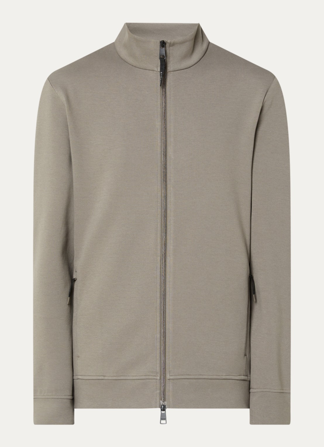 Boggi Milano sweatvest met opstaande kraag en steekzakken - voorkant 3 donkerbeige