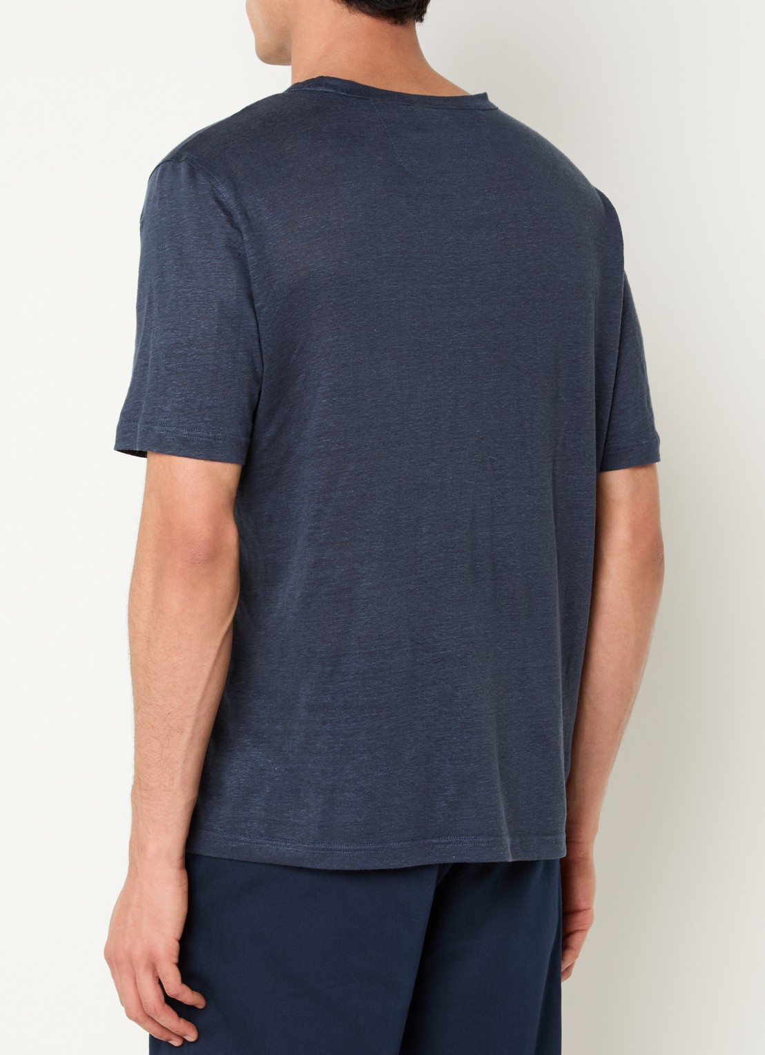 Boggi Milano T-shirt in linnenblend met ronde hals - achterkant 4 donkerblauw