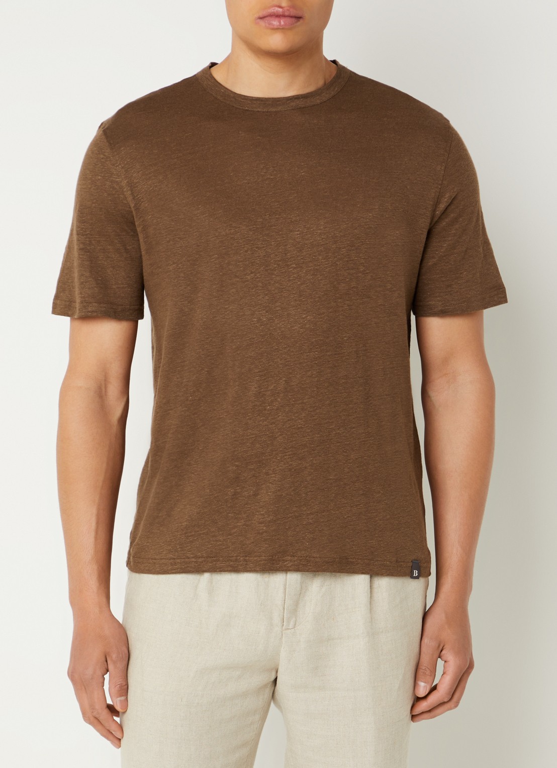 Boggi Milano T-shirt in linnenblend met ronde hals - detail 4 lichtbruin