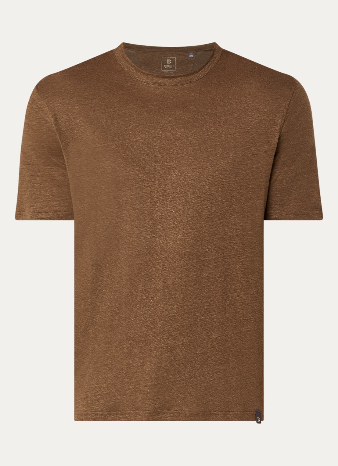Boggi Milano T-shirt in linnenblend met ronde hals - voorkant 2 lichtbruin