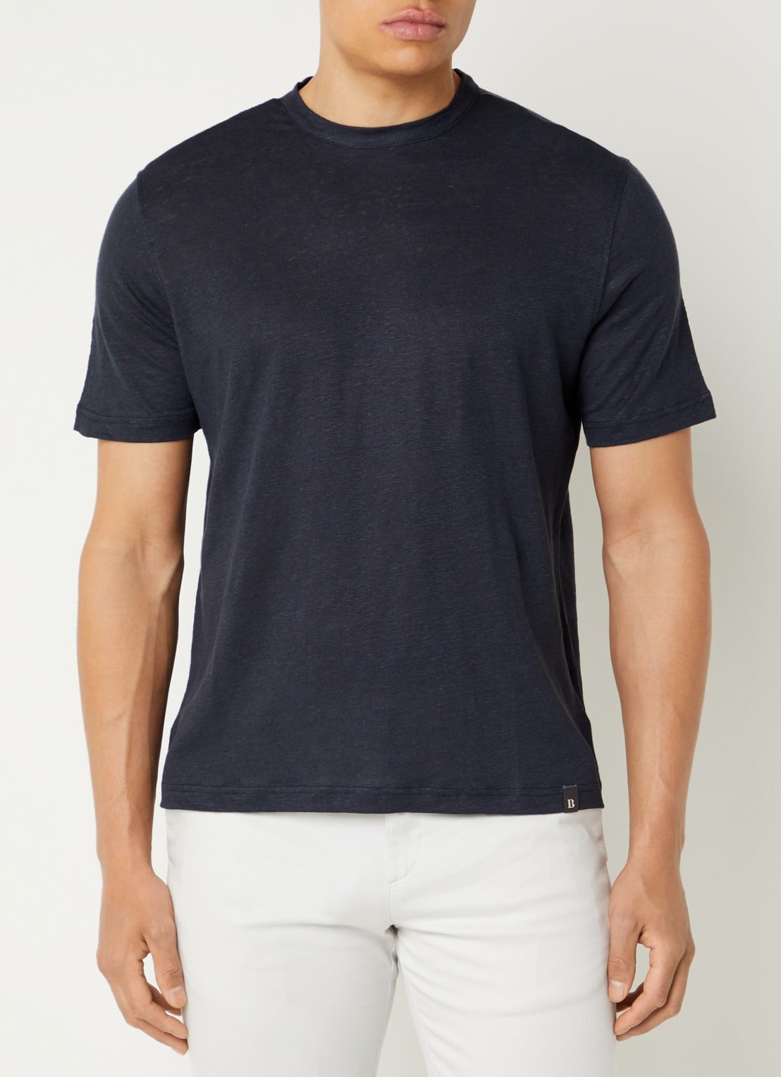 Boggi Milano T-shirt in linnenblend met ronde hals - detail 2 donkerblauw