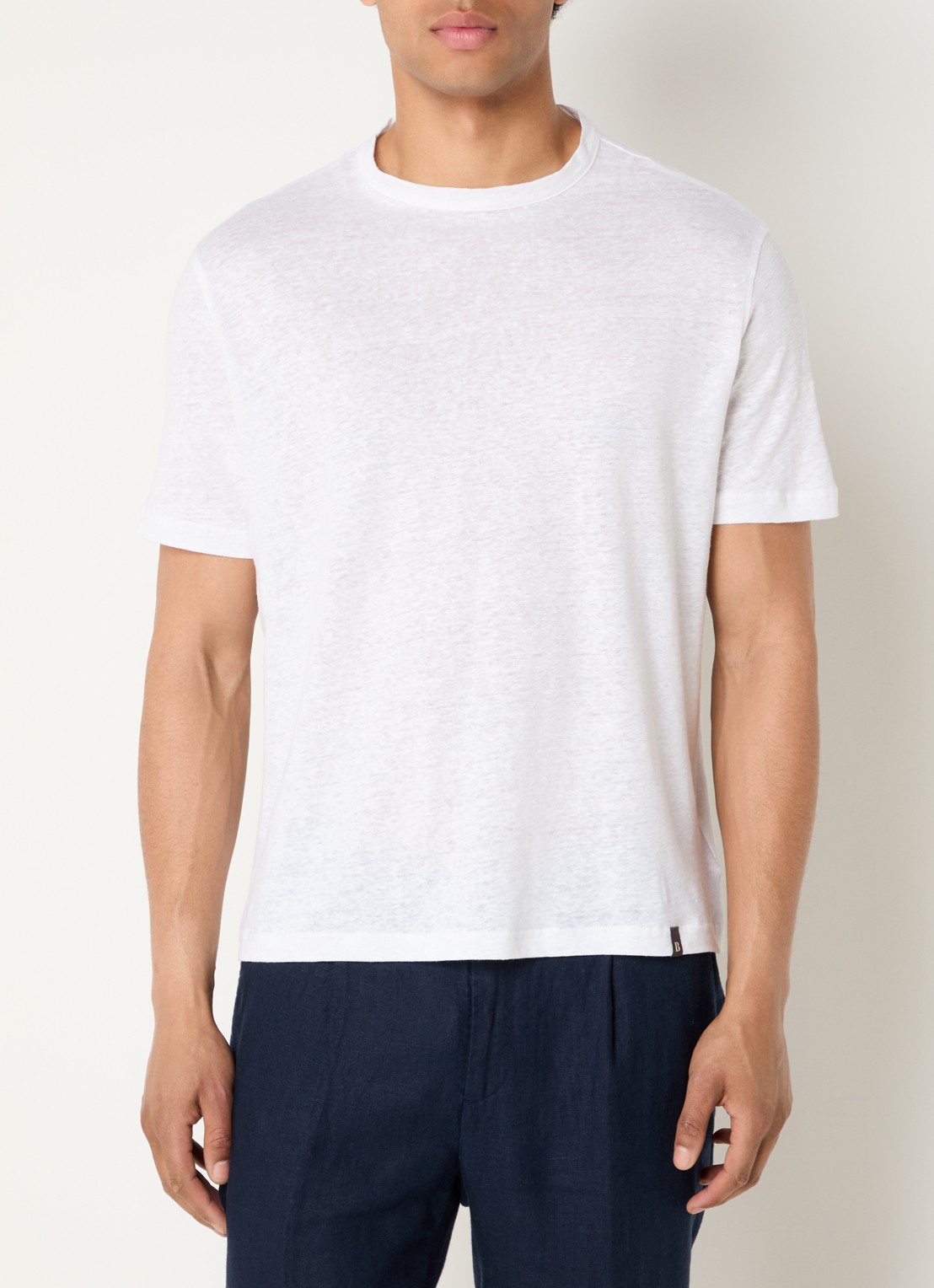 Boggi Milano T-shirt in linnenblend met ronde hals - detail 4 wit