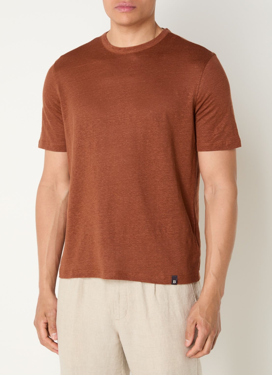 Boggi Milano T-shirt in linnenblend - detail 3 oranjebruin