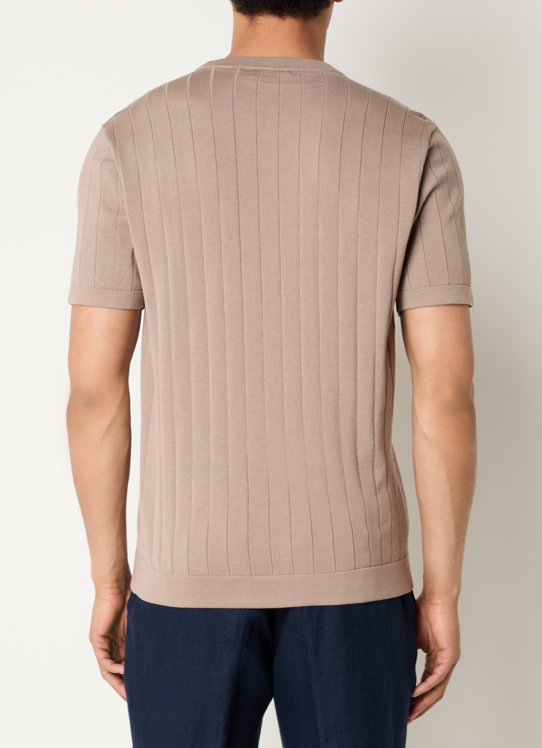 Boggi Milano T-shirt in zijdeblend met ronde hals - achterkant 3 zand