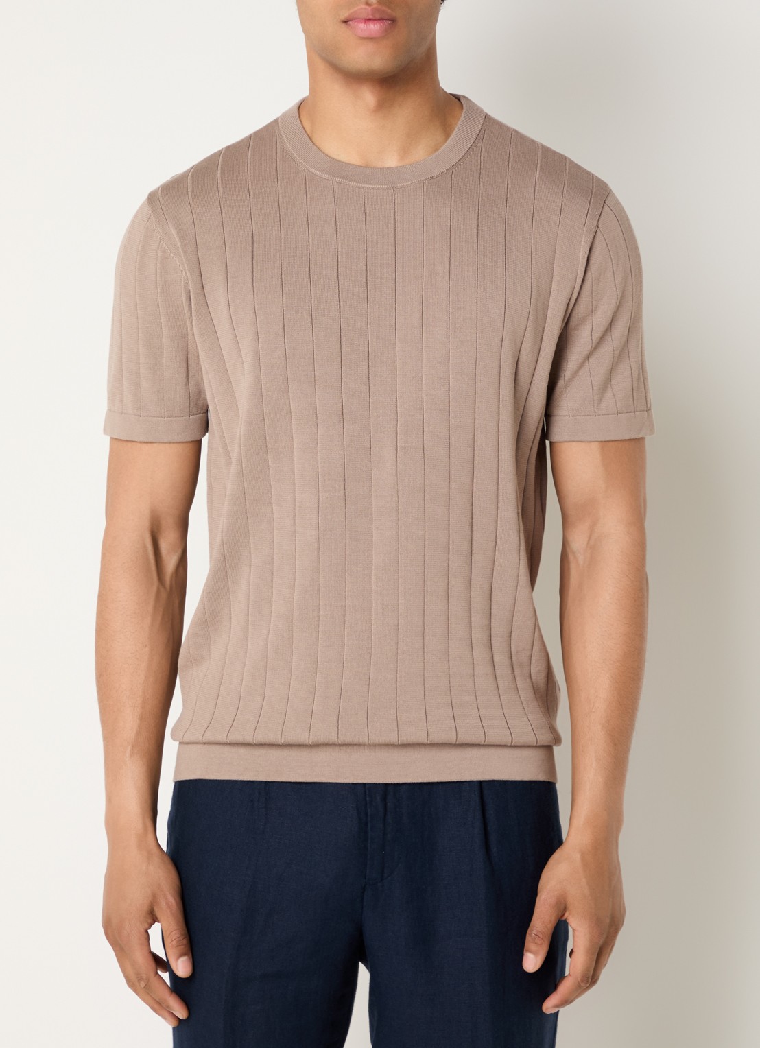 Boggi Milano T-shirt in zijdeblend met ronde hals - detail 4 zand