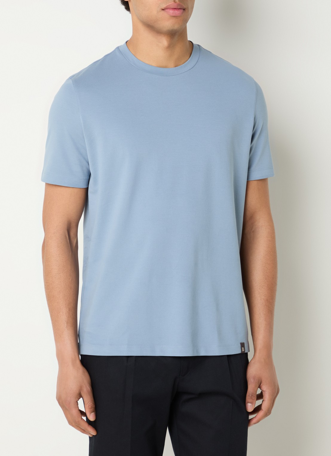 Boggi Milano T-shirt met ronde hals - detail staalblauw