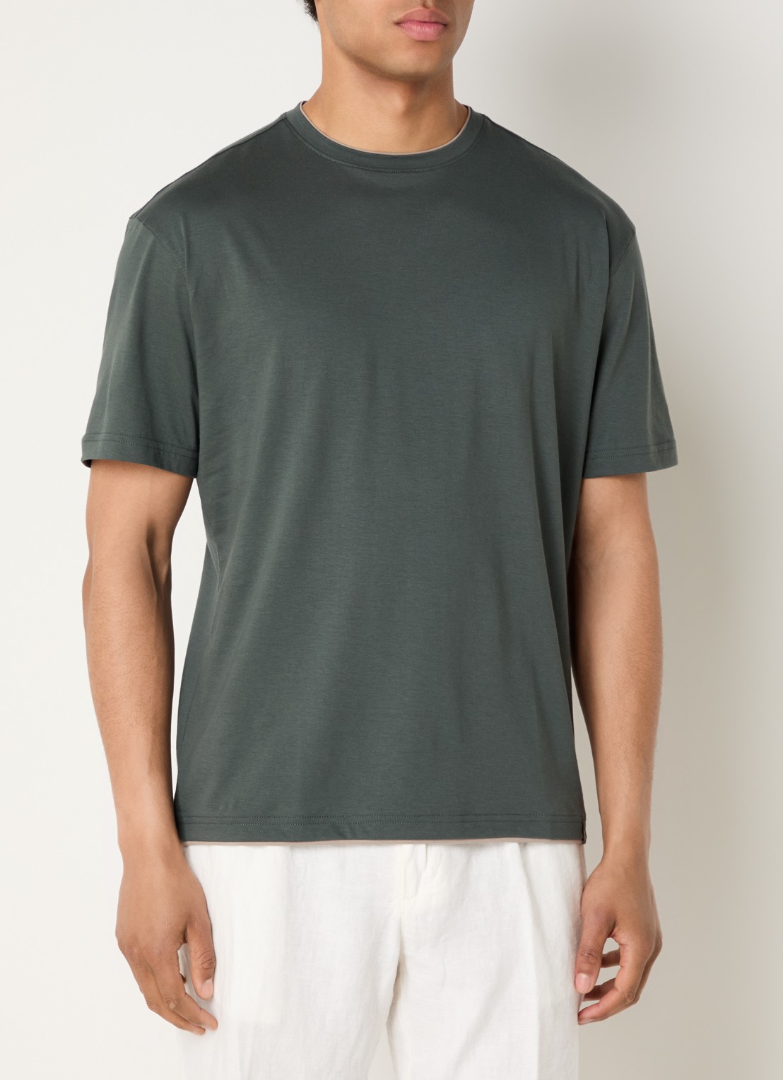 Boggi Milano T-shirt met ronde hals - detail 4 legergroen