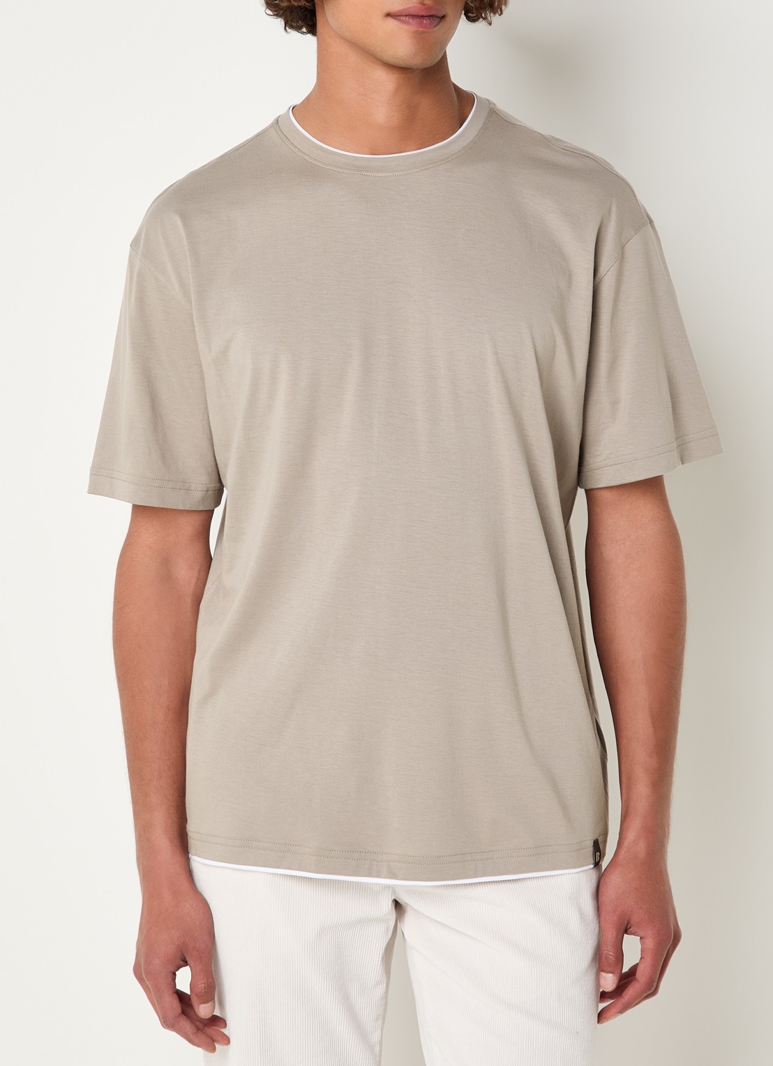 Boggi Milano T-shirt met ronde hals - detail donkerbeige