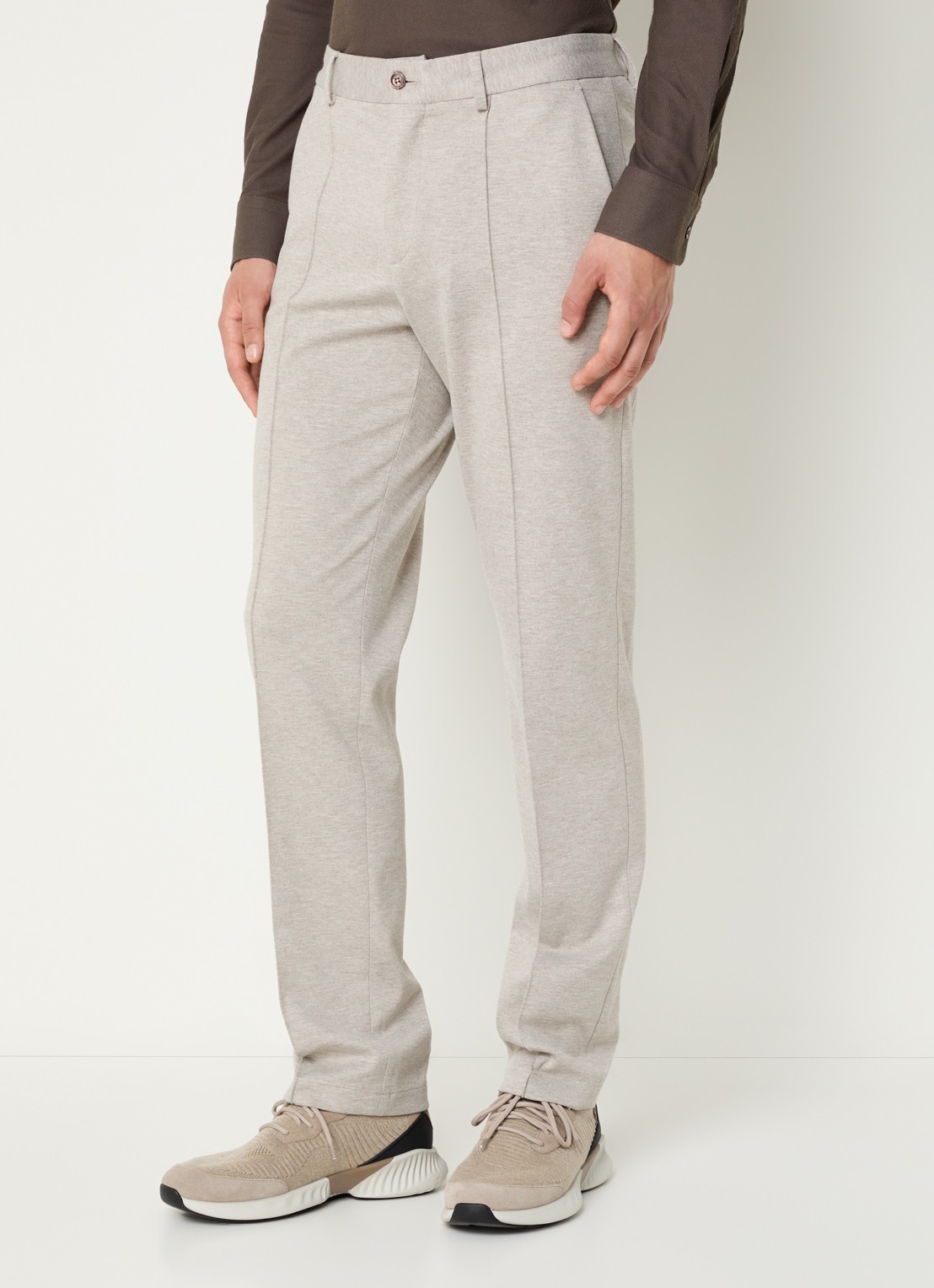 Boggi Milano Tapered fit pantalon met gemêleerd dessin - detail 4 zand