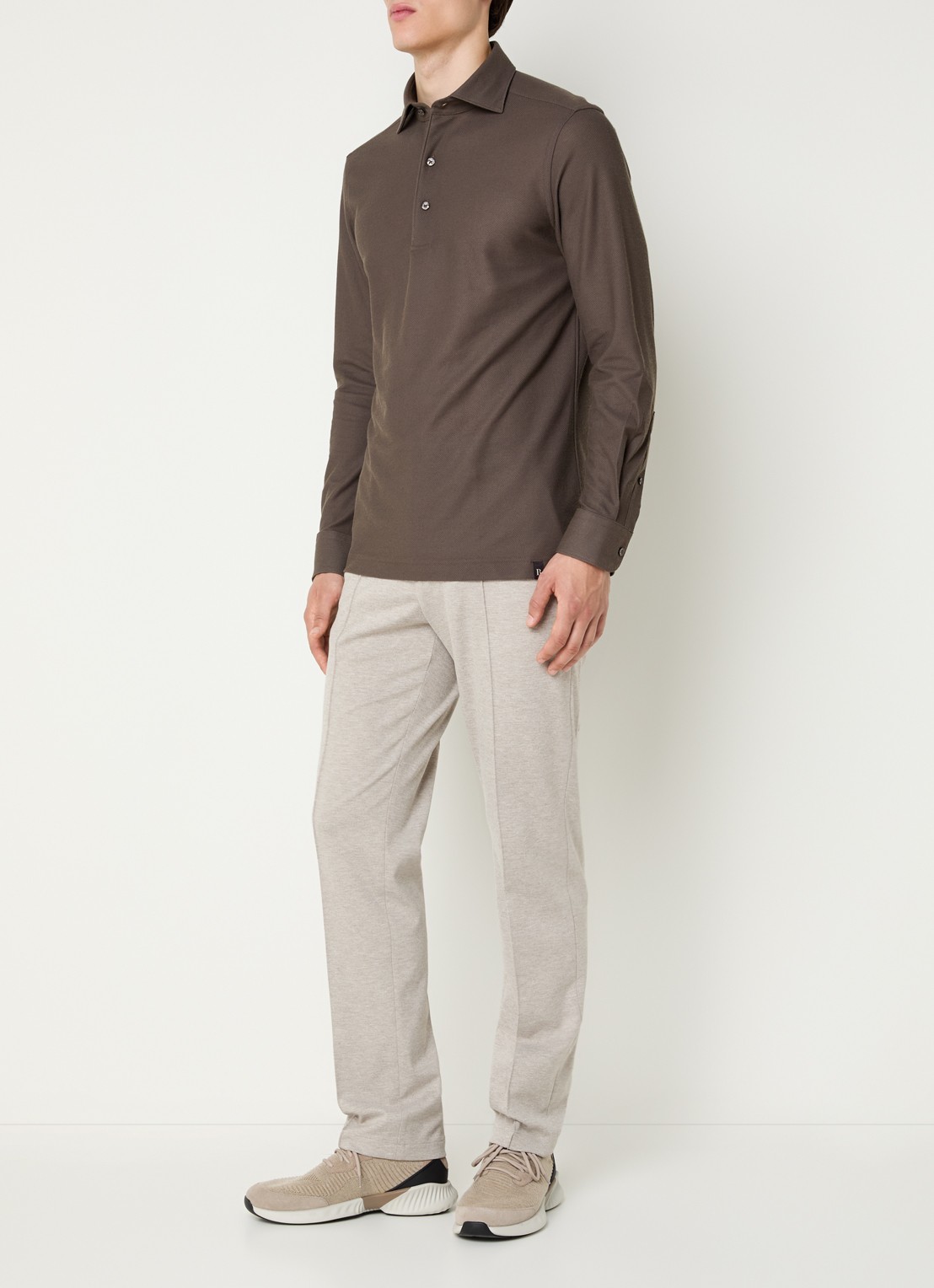 Boggi Milano Tapered fit pantalon met gemêleerd dessin - voorkant 2 zand