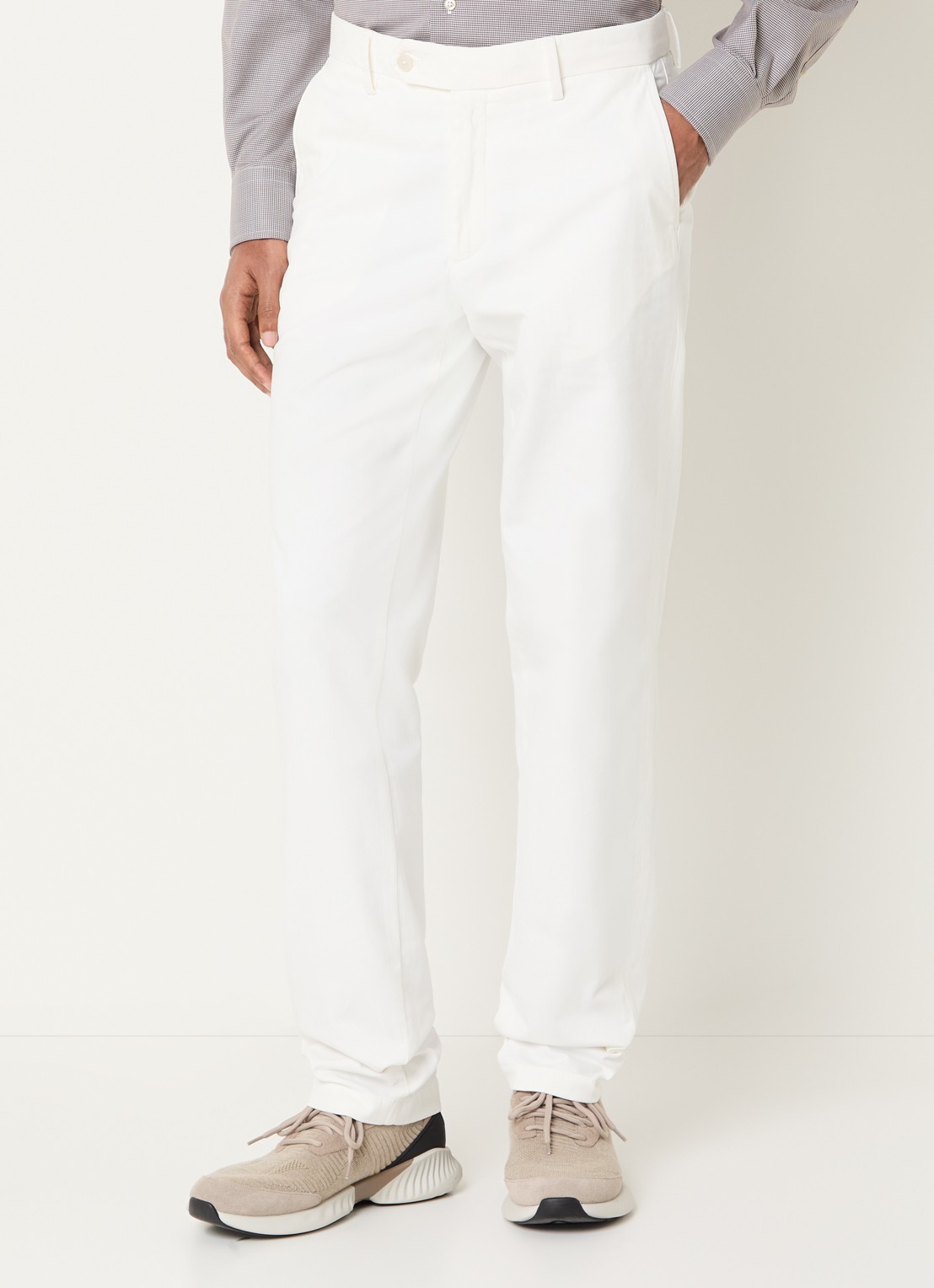 Boggi Milano Tapered fit pantalon met paspelzakken - detail gebroken wit