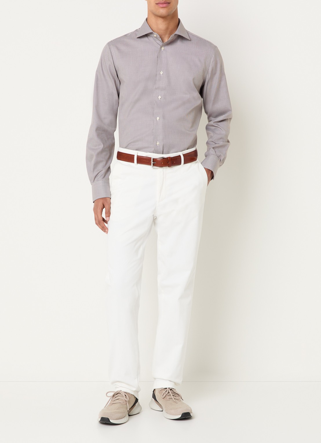 Boggi Milano Tapered fit pantalon met paspelzakken - voorkant 5 gebroken wit