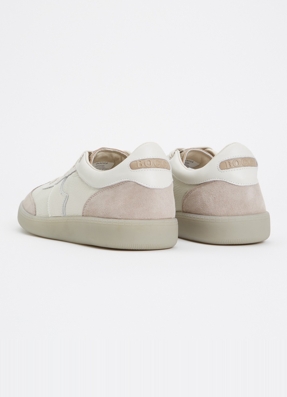 Boggi Milano Tumbled sneaker van leer met suède details - achterkant 4 khaki