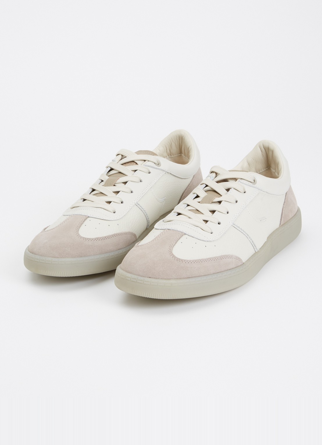 Boggi Milano Tumbled sneaker van leer met suède details - detail khaki